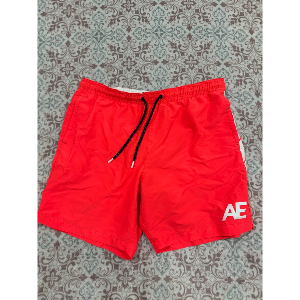 American Eagle Mens Red Swim Trunks Board Shorts Mesh Liner Logo Size Large